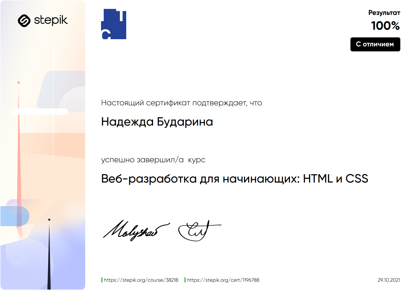 Stepik certificate 